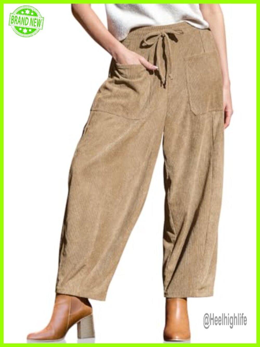 Corduroy Barrel Pants High Waist Drawstring Wide Leg Palazzo